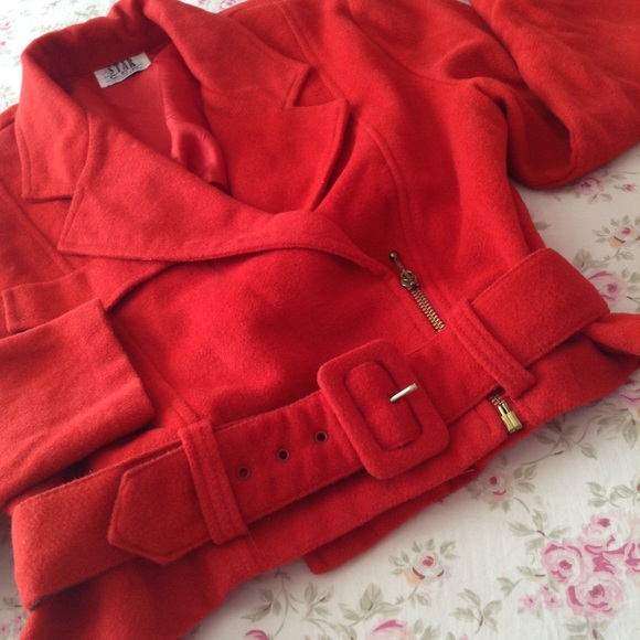 STAR | Jackets & Coats | Star Red Biker Chic Wool Jacket M | Poshmark